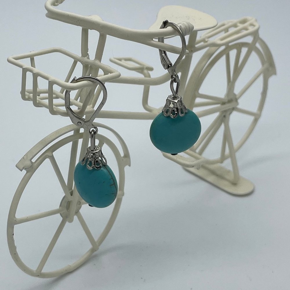 Stainless Steel Dangling Turquoise Earrings